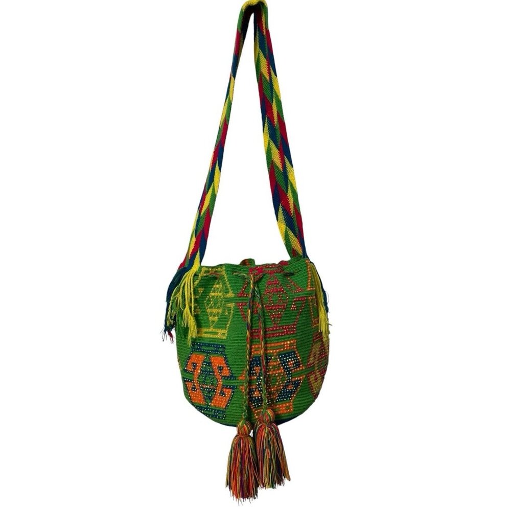 Authentic 100% Wayuu Hand Crocheted Colombian Multicolor Beaded Boho Bag